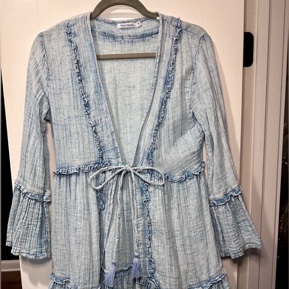 Blue Ruffled Tie-Front coverup
